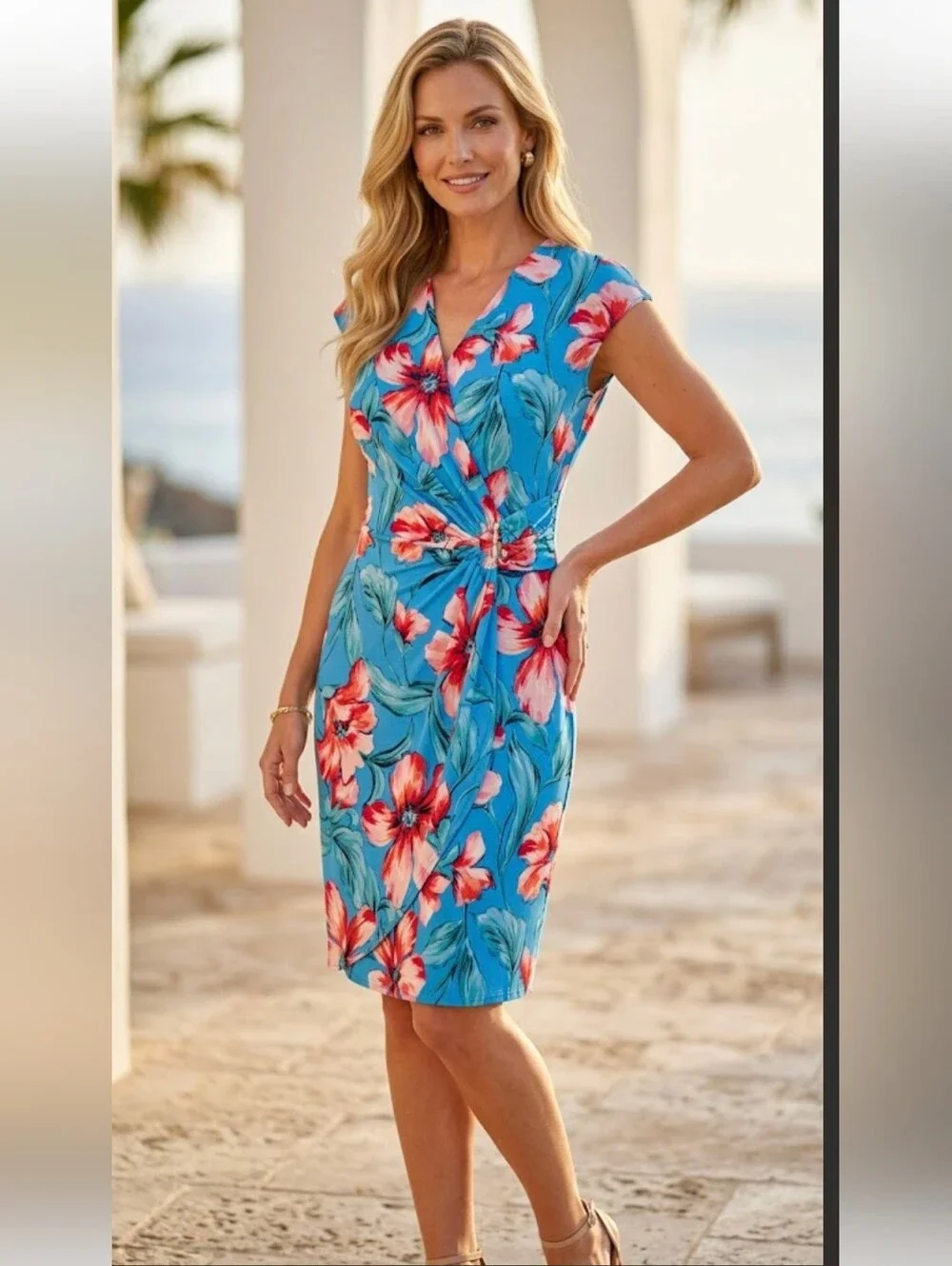 NWT Tommy Bahama Clara St Barts Blue Floral Faux Wrap-Front  Dress Sz SP.